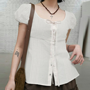 French Square Neck 法式 Sleeve 衬衫 Bubble Shirt 方领泡泡袖