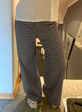 撞色条纹宽松直筒裤 Contrast Stripe Loose Straight Leg Pants
