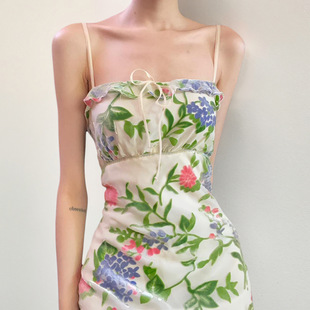 吊带裙 Sleeveless Floral Shoulder Dress Off 印花一字领无袖
