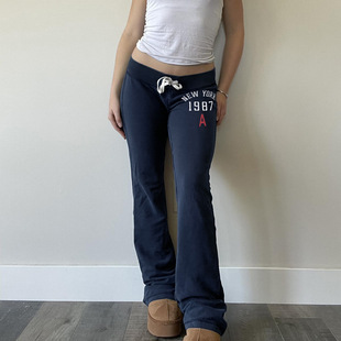 Low Print Rise Colorblock Sweatpants Tie 低腰拼色印花运动裤