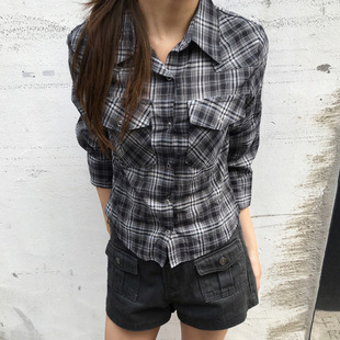 Plaid Spread Collar 秋季 Sleeve 衬衫 Long Shirt 格子翻领长袖