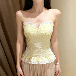 露背拼色收腰抹胸 Corset Backless Cinched Top Colorblock 秋季