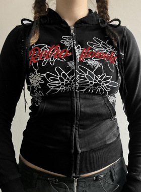 All-purpose zipper jacket top暗黑系字母印花连帽卫衣拉链外套