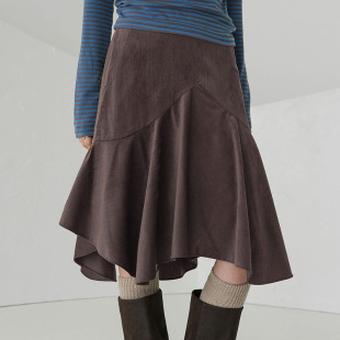 Midi 秋冬棕色不规则垂感半身裙 Asymmetric Draped Skirt Brown