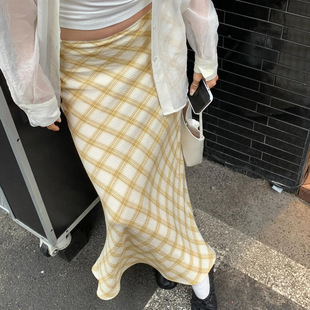 Low Plaid Rise Fishtail Skirt 夏季 Bodycon 格纹低腰鱼尾包臀裙