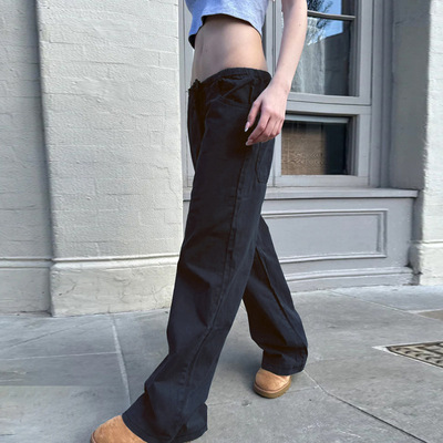 2026美式辣妹风低腰系带直筒工装