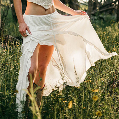 欧美ins度假风温柔开叉荷叶边飘