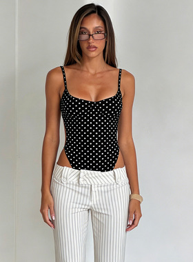 黑白波点露背连体衣 Black White Polka Dot Backless Bodysuit