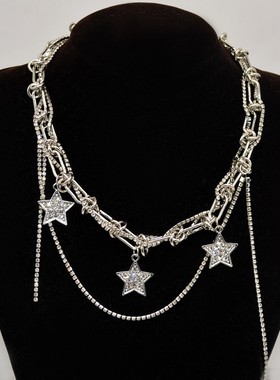 欧美夸张闪钻星星流苏项链女