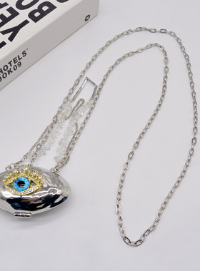 ins风银色金属恶魔之眼贝壳包装饰斜挎链身体背链手提小包包女潮