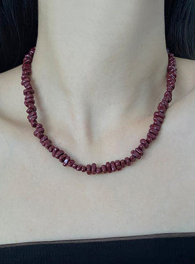 碎石串珠不规则女安可拉红色项链