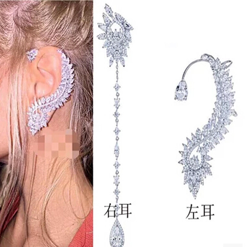 包邮长流苏耳挂女气质新娘晚会夸张不对称耳排连体耳廓耳环银色