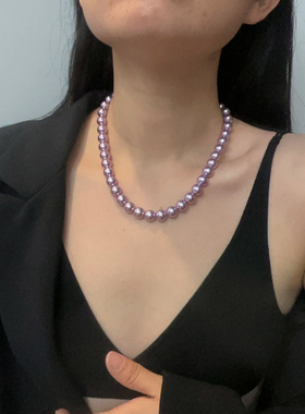 紫色珍珠项链女款轻奢小众法式锁骨链叠戴高级感气质颈链配饰