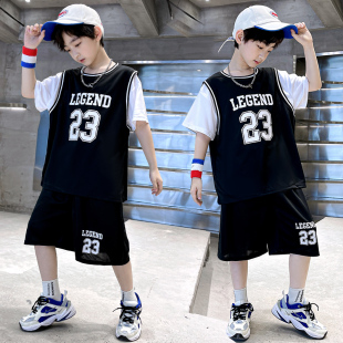 运动训练服夏季 23号球衣短袖 黑色球衣 男童速干薄款 儿童篮球服套装