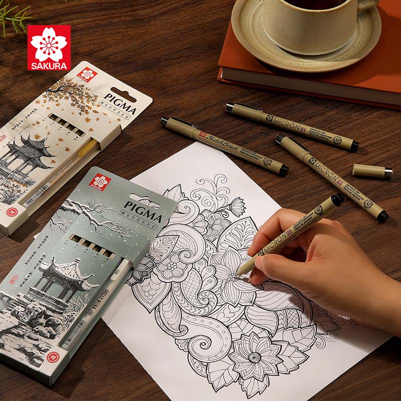日本文具sakura樱花秋冬限定款针管笔套装樱花笔干后不易晕染漫画描边美术动漫绘画笔