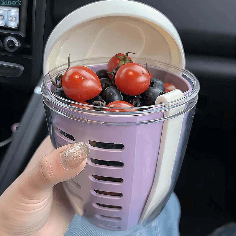 带叉子便携式沥水水果盒高颜值保鲜盒透明分格上班族外带学生专用