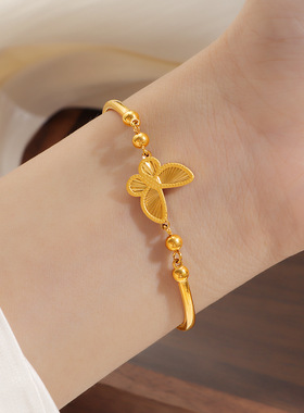 欧美轻奢高颜值钛钢弯管单面蝴蝶手链女小众精致百搭网红手饰女