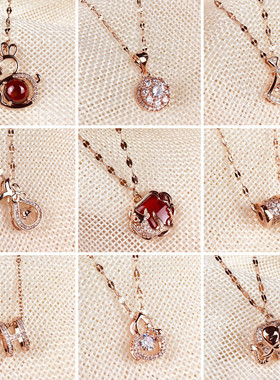 欧美创意镶钻嘴唇链钛钢项链女 七彩花朵铜吊坠14k金几何锁骨链