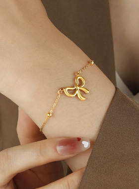 韩版钛钢蝴蝶结手链女小众设计时