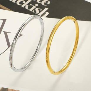 素圈光面手环钛钢圆形简约古法不锈钢18K金手镯卡扣手镯