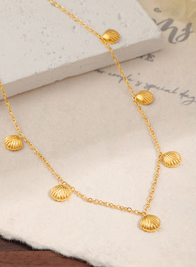 新款小扇贝吊坠钛钢镀金项链