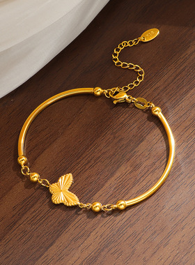 欧美新款钛钢弯管镭射蝴蝶手链女精致轻奢时尚气质百搭手饰手环