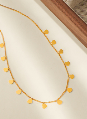 跨境钛钢镀金多爱心项链