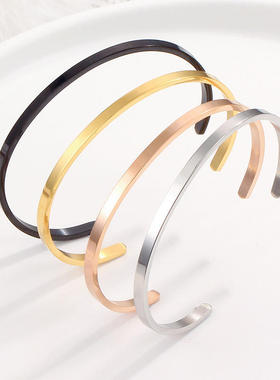 欧美爆款光面不锈钢手镯 跨境玫瑰金C字型开口钛钢手镯女
