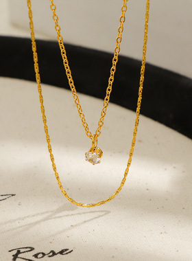 叠戴新款闪钻六爪双层项链