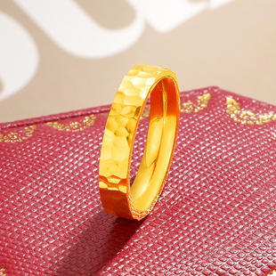 对戒指环 素圈男女款 古法锤纹戒钛钢个性 情侣对戒时尚