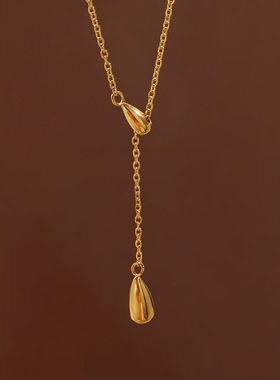 小众设计感水滴抽拉项链