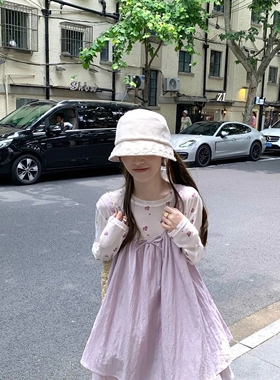 套装女2025夏新款韩系温柔风薄款打底长袖防晒T恤紫色背心连衣裙