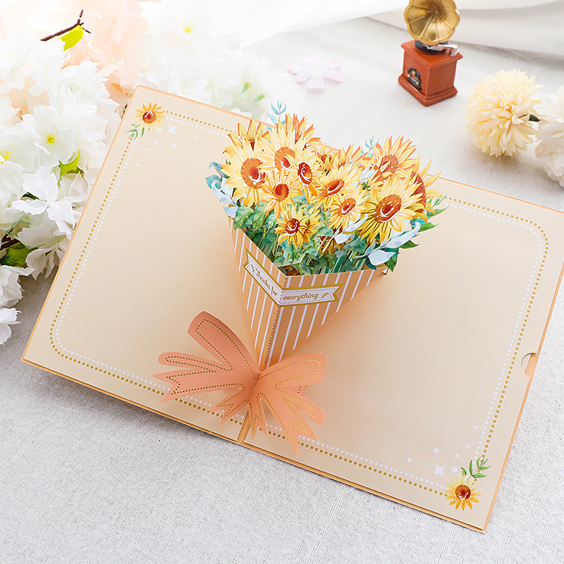 教师节花束立体贺卡 3D折叠diy手工韩国高档创意感谢信送老师礼物