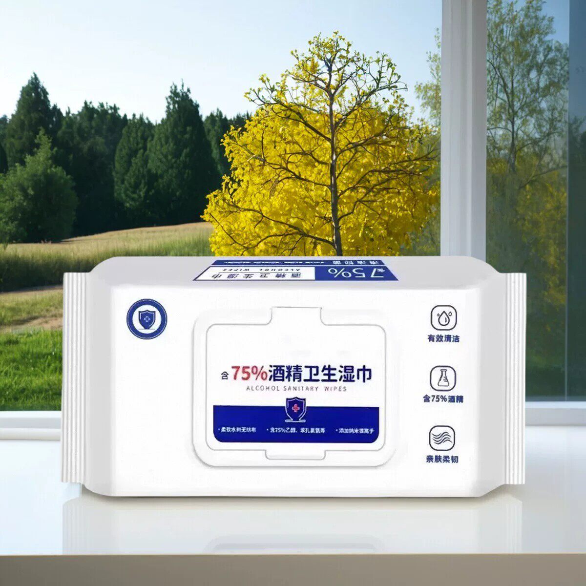 酒精消毒湿巾含75度大包抑菌便携实惠办公家用卫生杀菌专用湿纸巾