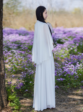 新中式立领国风连衣裙古风女装白色茶服仙气禅意设计感披肩禅服女