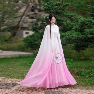 新中式国风连衣裙禅意女装古筝演出服装晕染旅游拍照好看的裙子