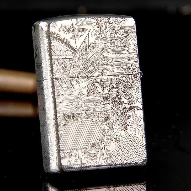 zippo打火機正版純銀清明上河圖專柜正品限量版奢華典藏 防風送禮
