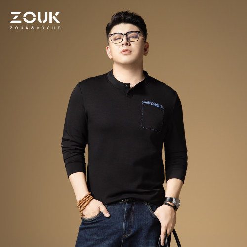 ZOUK轻奢套头秋季长袖卫衣男2026新款黑色上衣男装亨利领口袋装饰