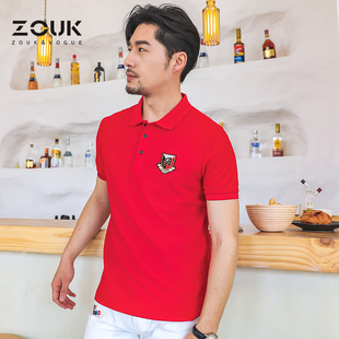 潮流t恤夏季 ZOUK男士 英伦港风修身 翻领字母刺绣polo衫 男短袖