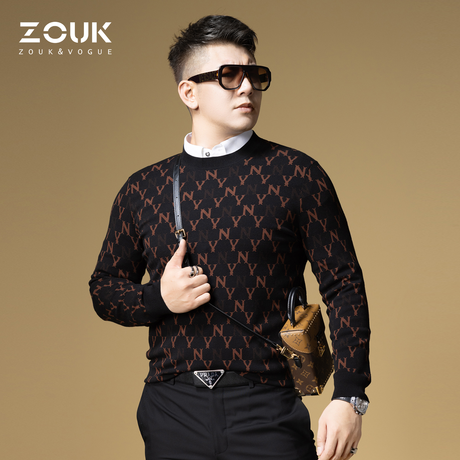 ZOUK欧洲站潮牌男士2024新款针织毛衣男提花字母内搭打底衫秋冬季
