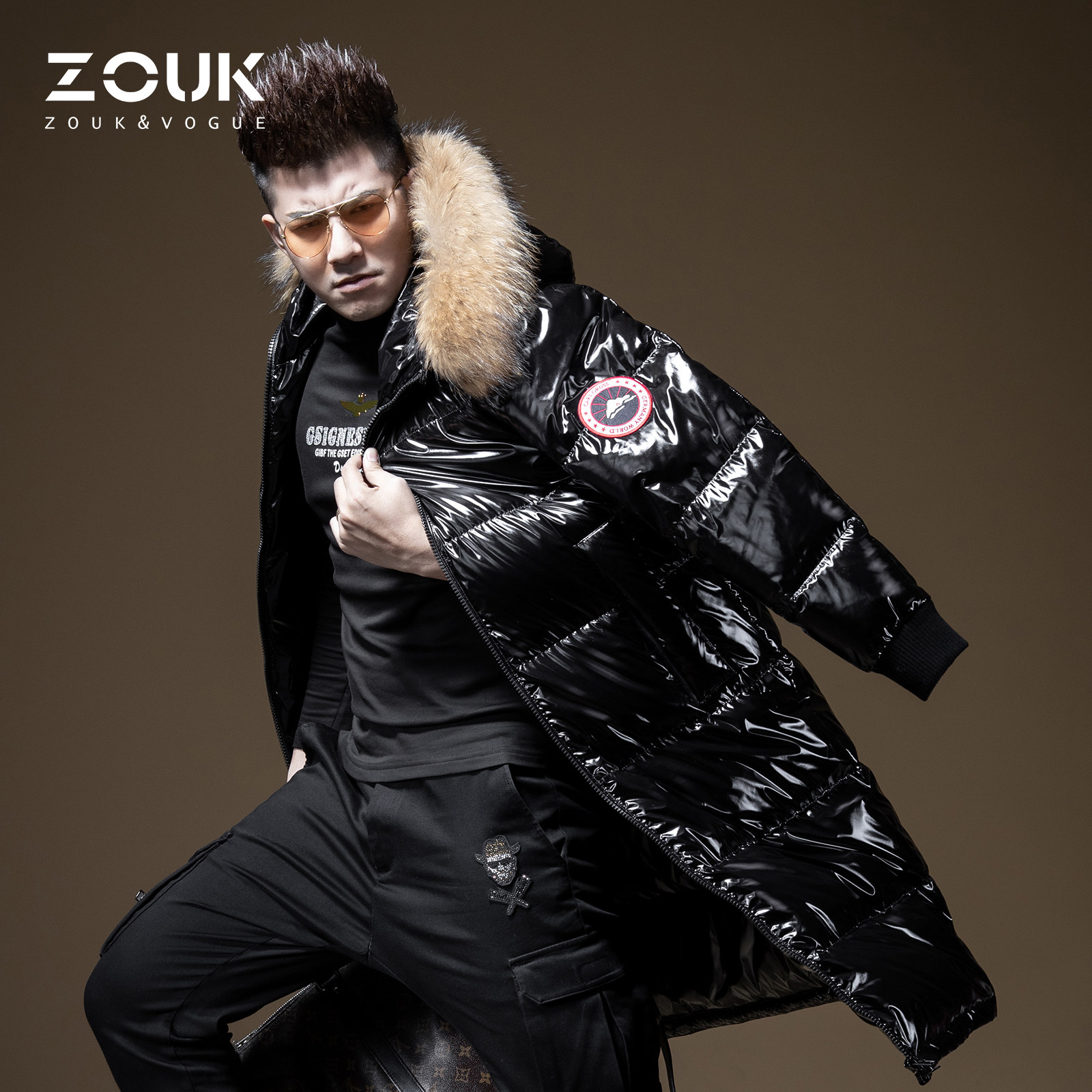 ZOUK高端中长款羽绒服男冬季2024新款连帽毛领纯黑色潮流男士外套