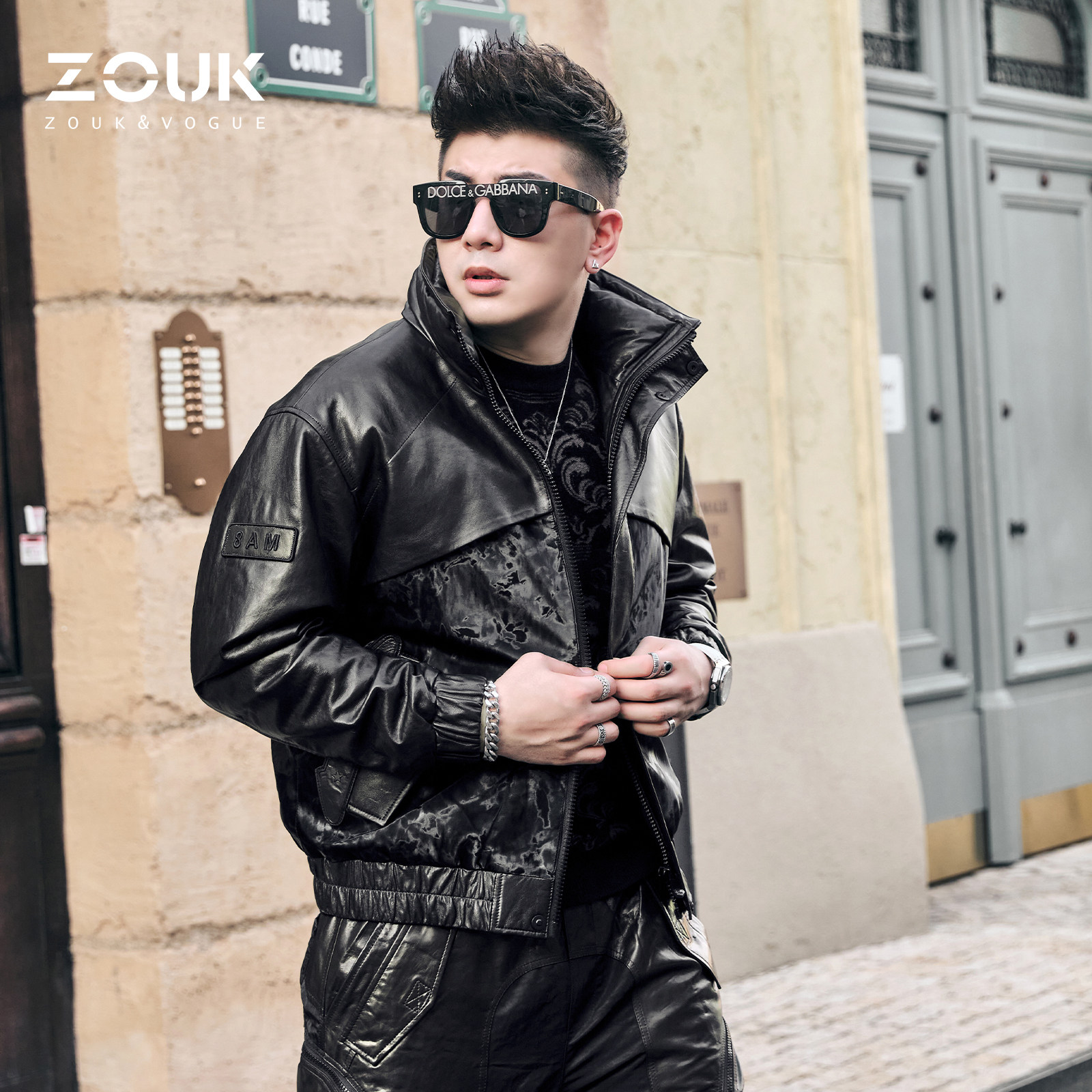 ZOUK潮流帅气机车皮衣男皮夹克秋冬季加厚外套男士羽绒服2021新款