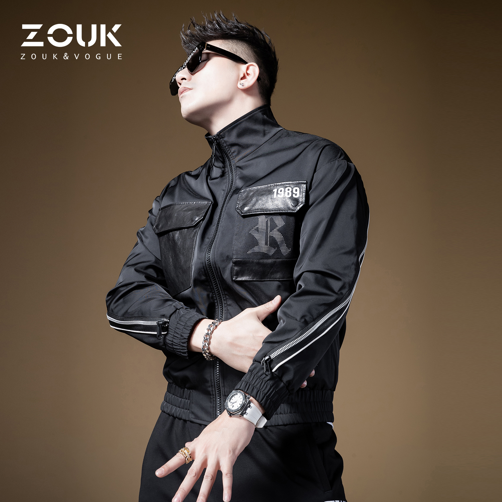 zouk欧美高街新款潮痞帅教练夹克