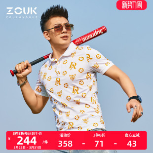 男潮牌港风夏 印花polo衫 ZOUK欧货小蜜蜂翻领短袖 t恤男2021年新款