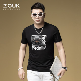 ZOUK欧美高街短袖t恤男2024新款时尚烫钻印花潮牌圆领夏季打底衫