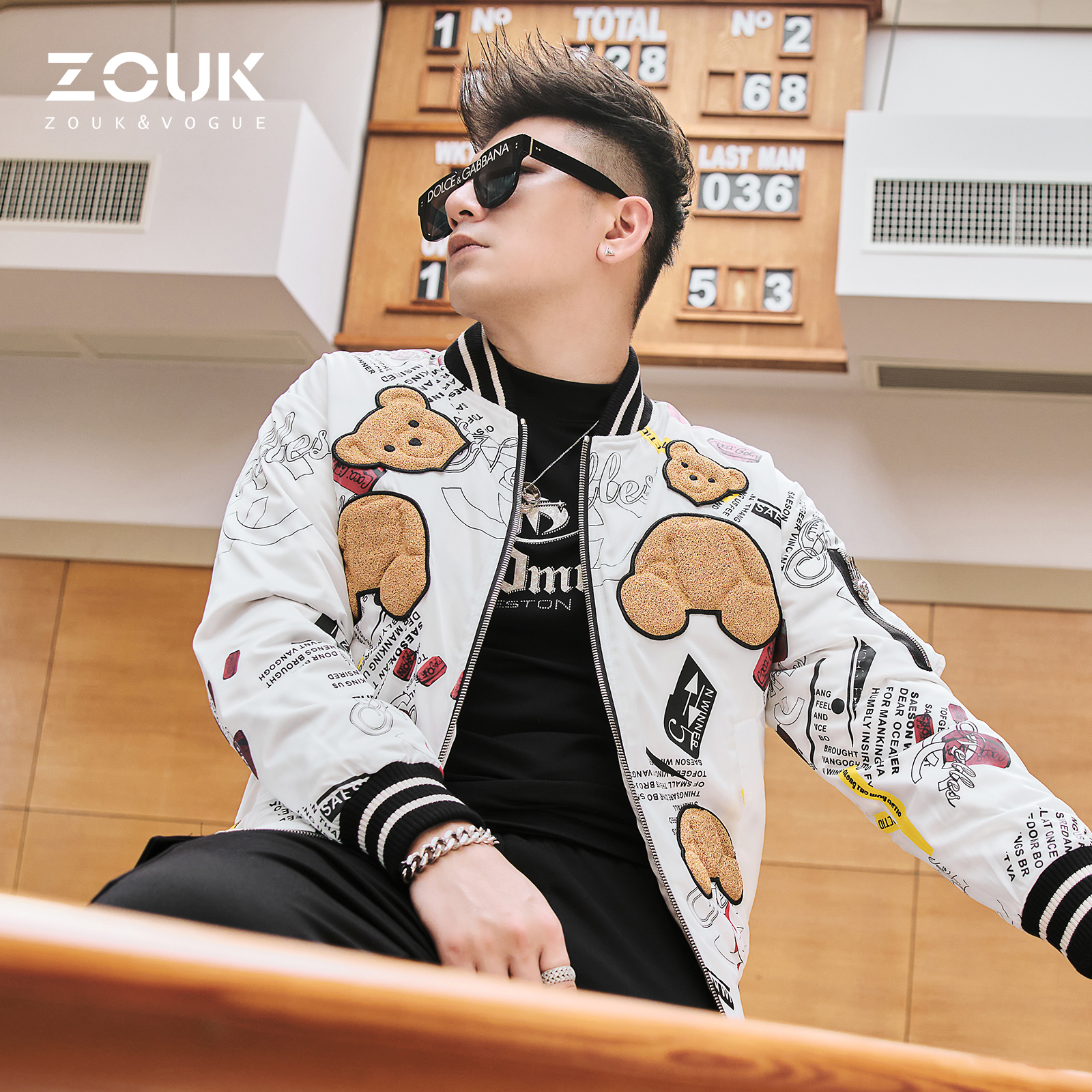 zouk潮牌小熊羽绒服男士短款