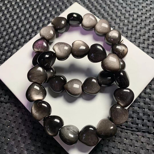 天然银曜石爱心手链男女款银耀石黑曜石手串水晶串珠饰品礼物