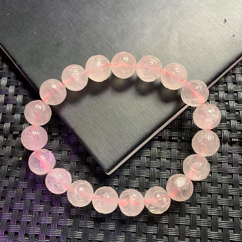 天然粉晶莲花手串女单圈马粉手链粉晶礼物甜美白粉芙蓉石水晶饰品