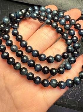 天然蓝虎眼石多圈手链木变石螺旋纹梦幻虎眼石三圈手串民族风抛光