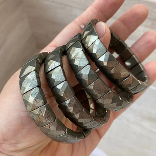 天然黄铁矿切面手排女金属矿石单圈手串简约时尚情侣水晶饰品